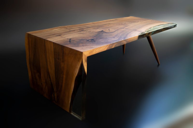 Modern handmade table made from walnut tree