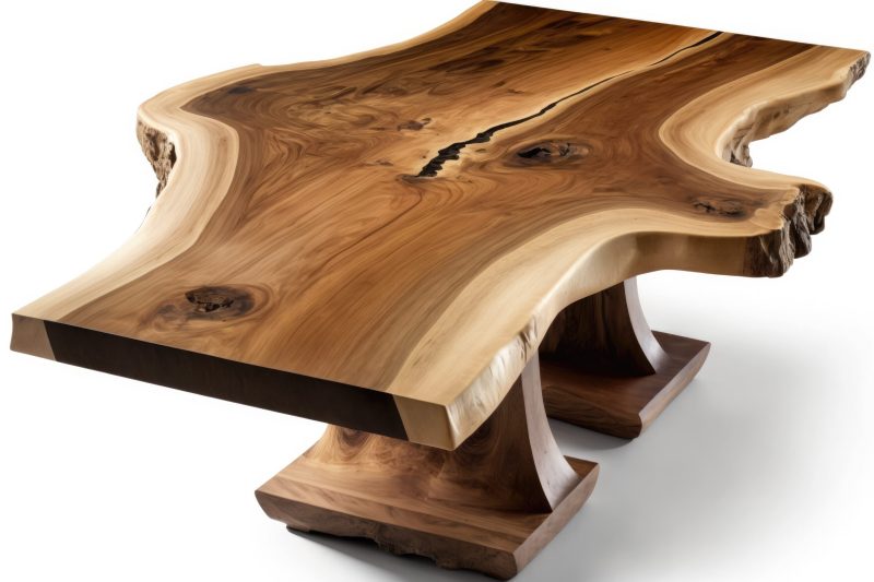 Live Edge Table On A White Background. Generative AI