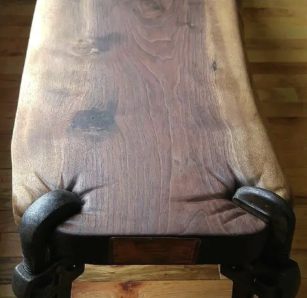 wood table with wrench legs